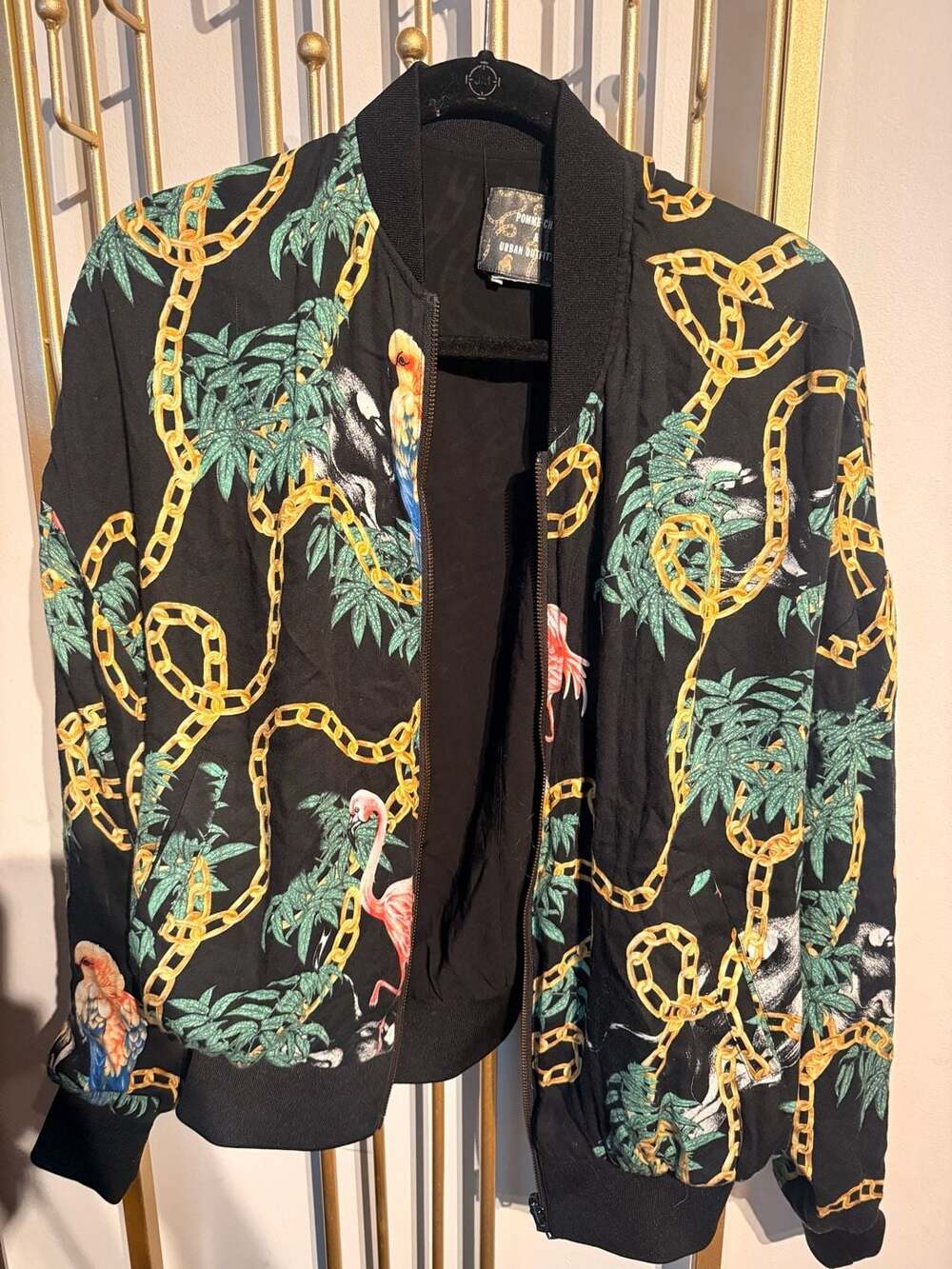 Pomme Chan & Urban Outfitters Bomber Jacket Size S-P Black Chain Print